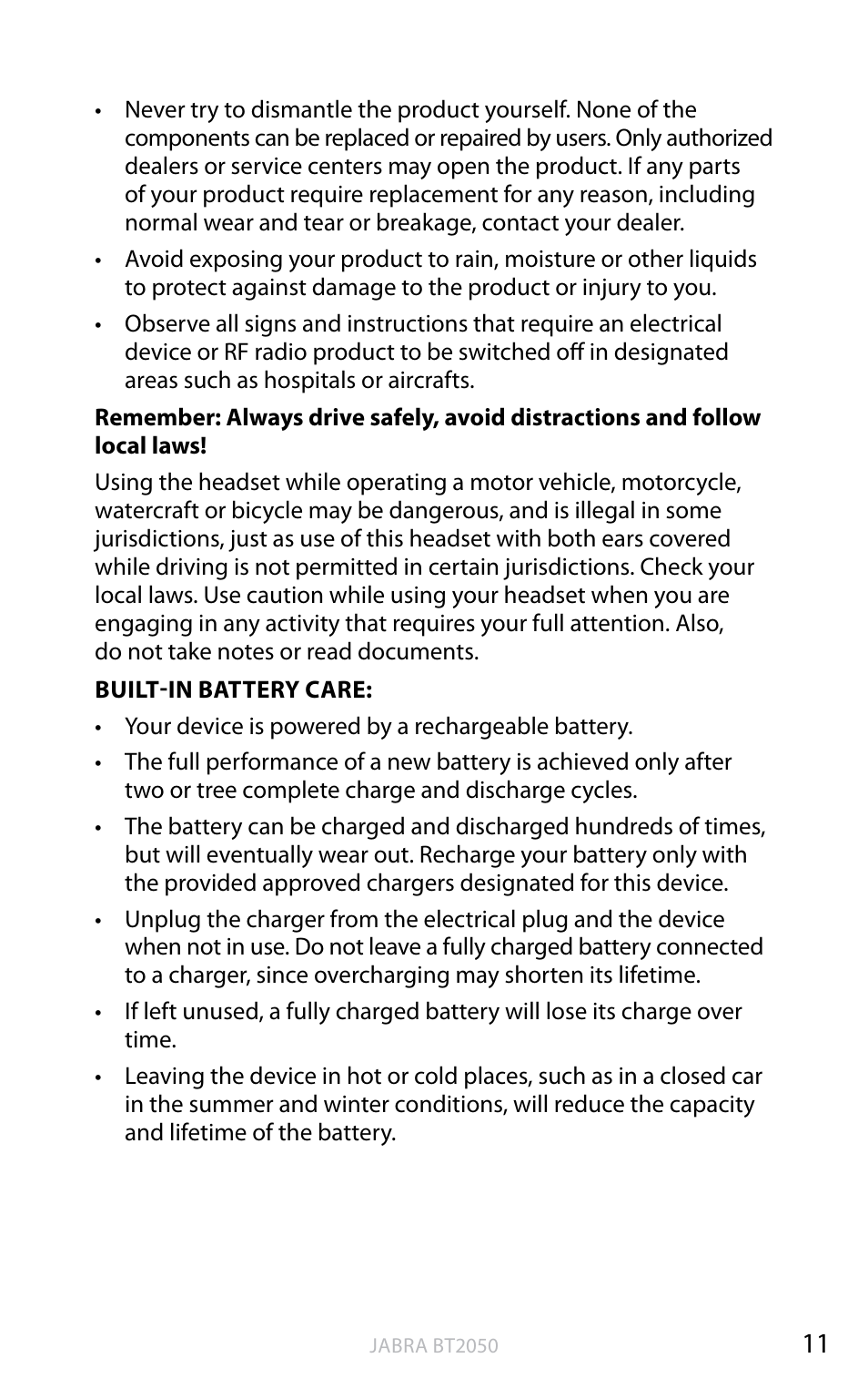 En g li sh | Jabra BT2050 User Manual | Page 12 / 18