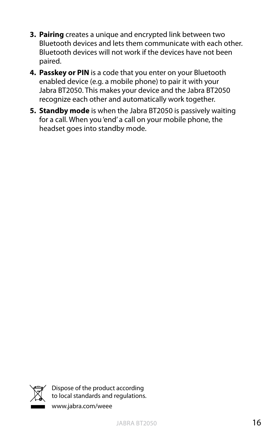 En g li sh | Jabra BT2050 User Manual | Page 17 / 18