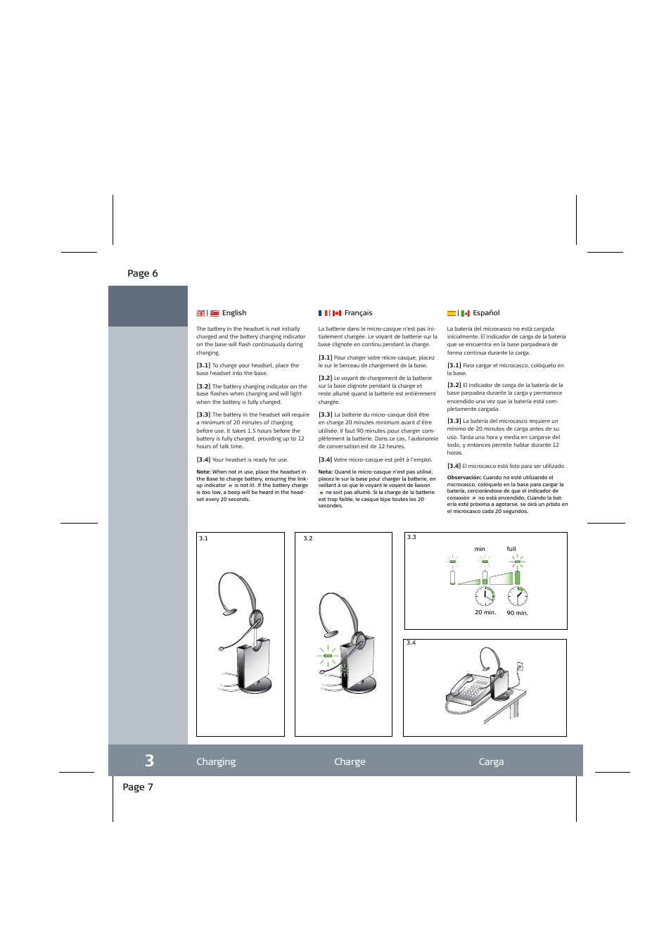 Page 5 setting up installation configuración, Page 4, Page 7 charging charge carga | Page 6 | Jabra GN9120 User Manual | Page 4 / 9