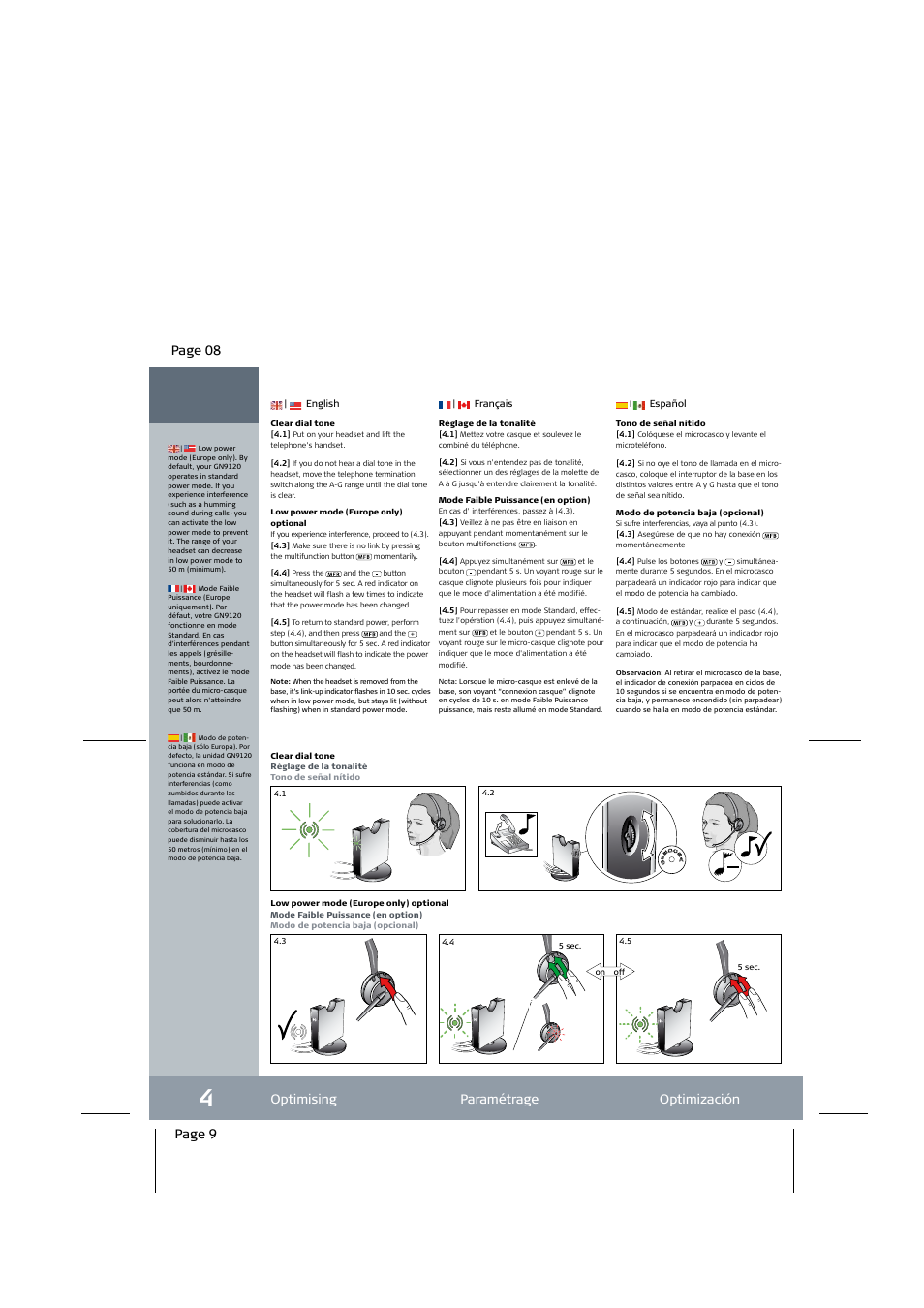 Page 9 optimising paramétrage optimización, Page 08, Page 11 wearing style ergonomie forma de sujeción | Page 10 | Jabra GN9120 User Manual | Page 5 / 9