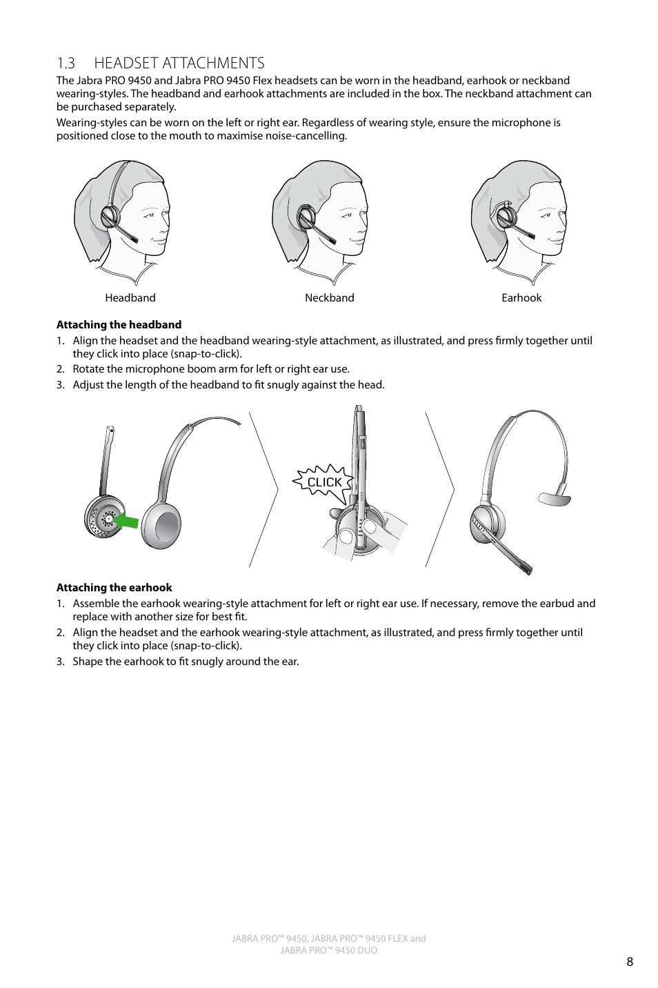 English, 3 headset attachments | Jabra Pro 9450 User Manual | Page 8 / 34