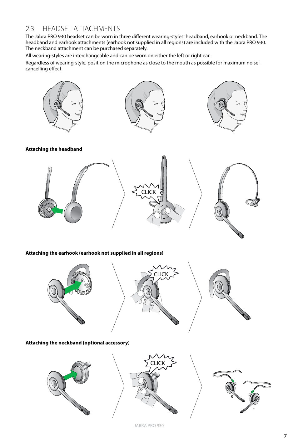 3 headset attachments, English | Jabra PRO 930 User Manual | Page 7 / 24