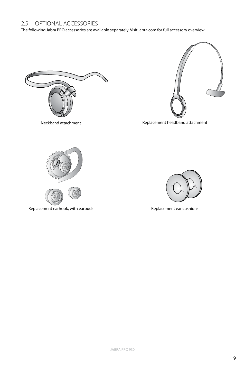 5 optional accessories, English | Jabra PRO 930 User Manual | Page 9 / 24