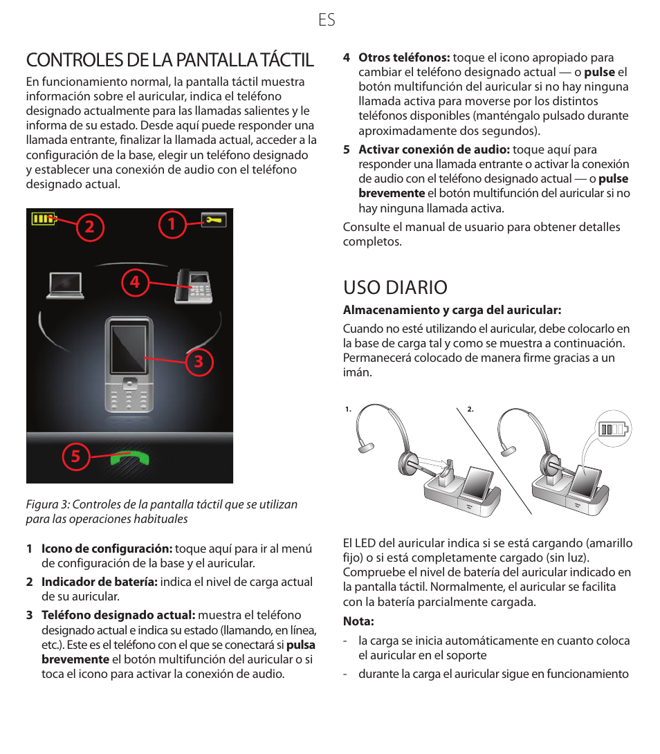 Controles de la pantalla táctil, Uso diario | Jabra PROTM 9470 User Manual | Page 31 / 41