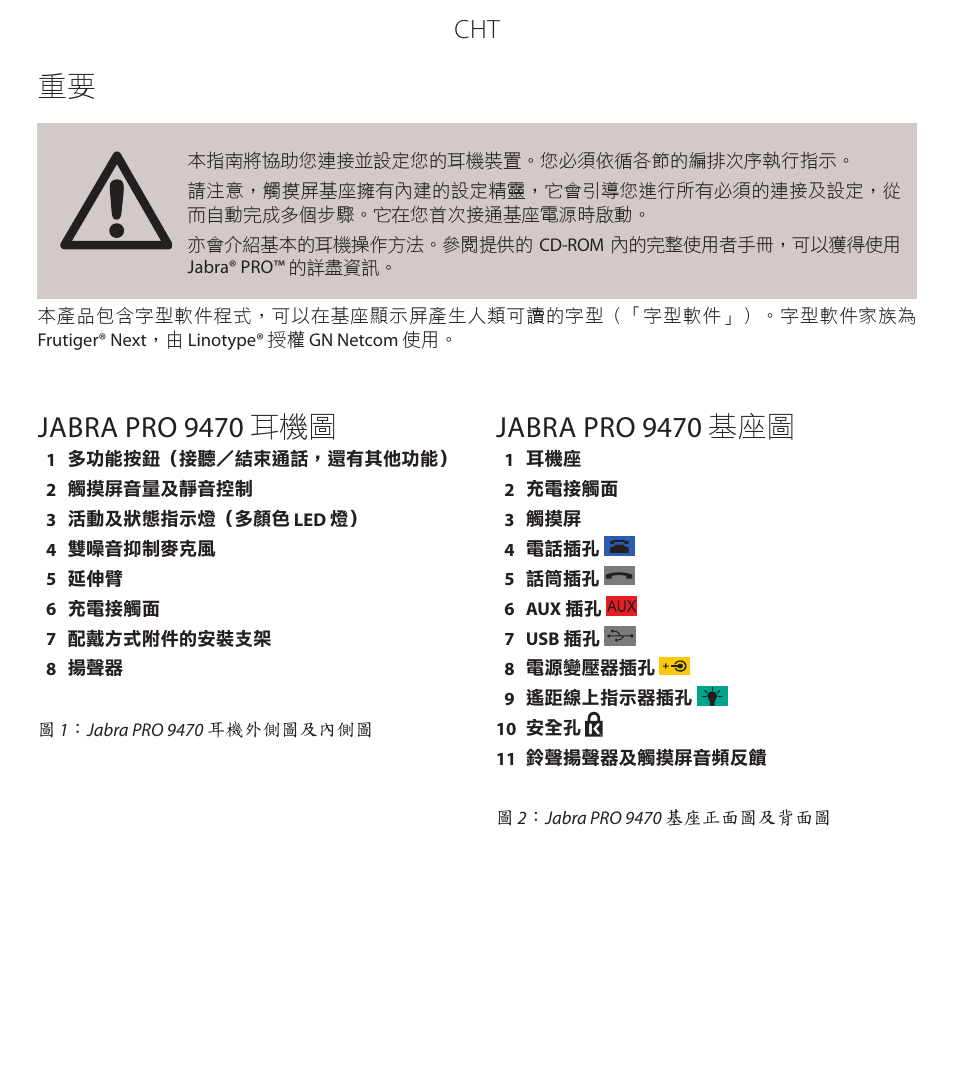 Jabra pro 9470 耳機圖, Jabra pro 9470 基座圖 | Jabra PROTM 9470 User Manual | Page 35 / 41