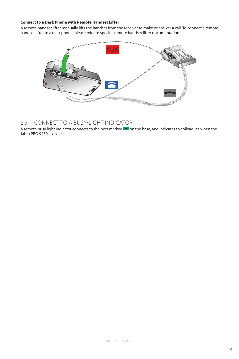 5 connect to a busy-light indicator, En g li sh | Jabra Pro 9450 User Manual | Page 14 / 38