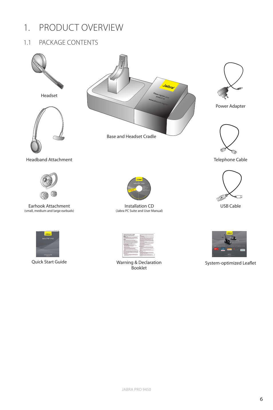 Product overview, 1 package contents, En g li sh | Jabra Pro 9450 User Manual | Page 6 / 38