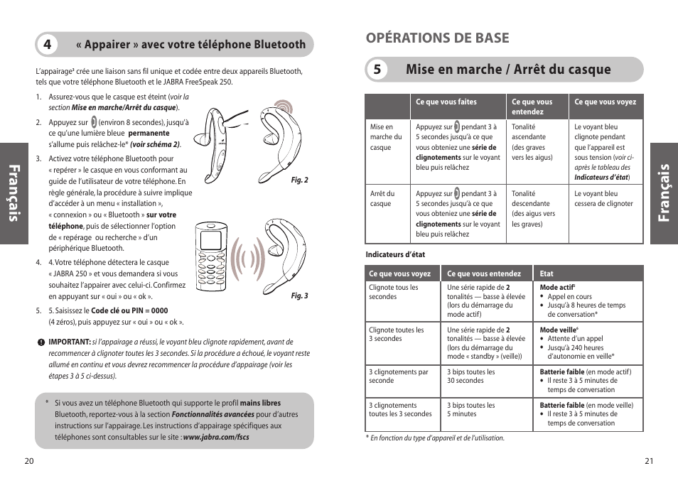 Français f rançais, Appairer » avec votre téléphone bluetooth | Jabra 250 User Manual | Page 11 / 87
