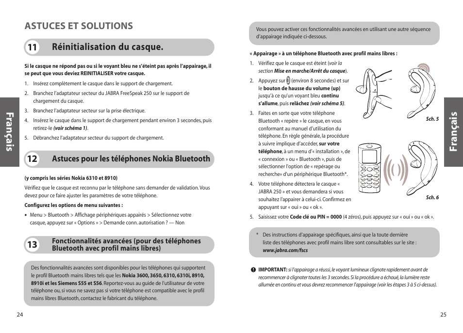 Français f rançais, Astuces pour les téléphones nokia bluetooth | Jabra 250 User Manual | Page 13 / 87