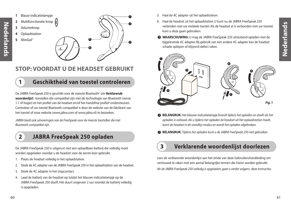 Nederlands, Verklarende woordenlijst doorlezen 3, Jabra freespeak 250 opladen 2 | Jabra 250 User Manual | Page 31 / 87