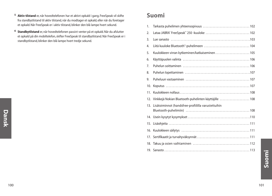 Suomi, Dansk suomi | Jabra 250 User Manual | Page 51 / 87