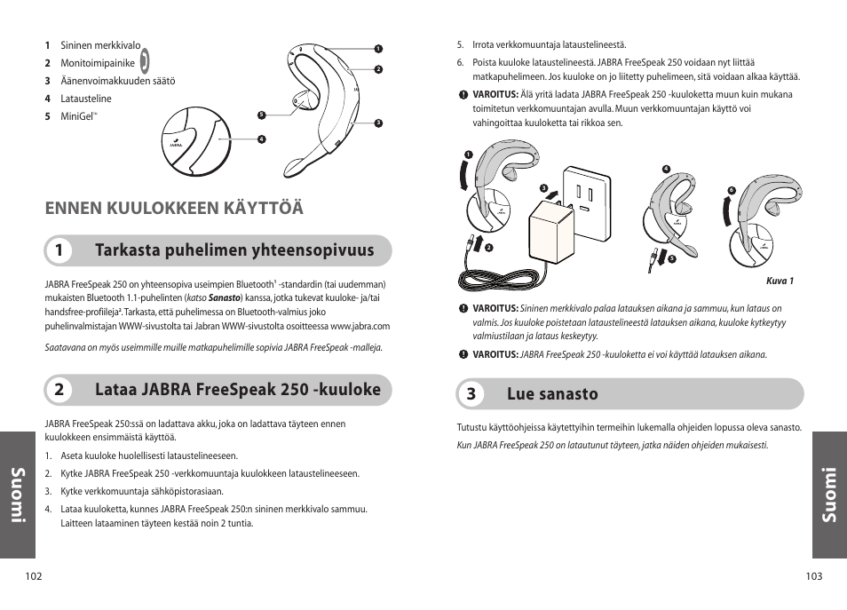 Suomi, Lue sanasto 3, Lataa jabra freespeak 250 -kuuloke 2 | Jabra 250 User Manual | Page 52 / 87