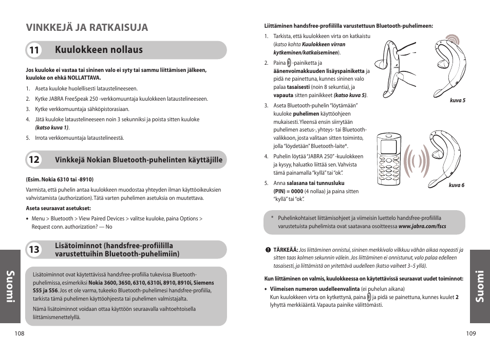 Suomi, Kuulokkeen nollaus 11 vinkkejä ja ratkaisuja | Jabra 250 User Manual | Page 55 / 87