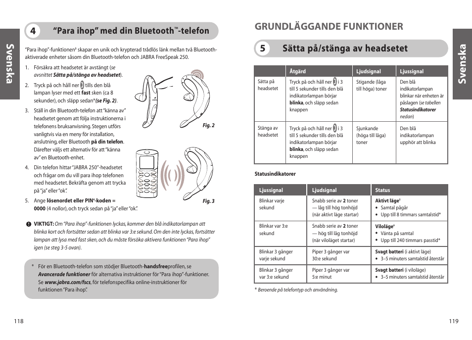 Sv enska s v enska, Para ihop” med din bluetooth, Telefon | Jabra 250 User Manual | Page 60 / 87