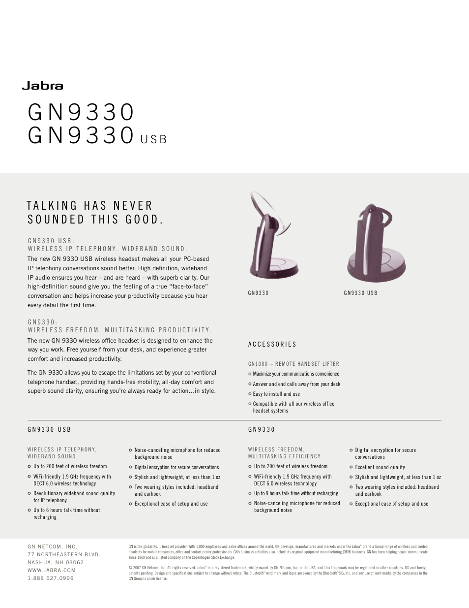 G n 9 3 3 0, U s b | Jabra GN9330 User Manual | Page 2 / 2