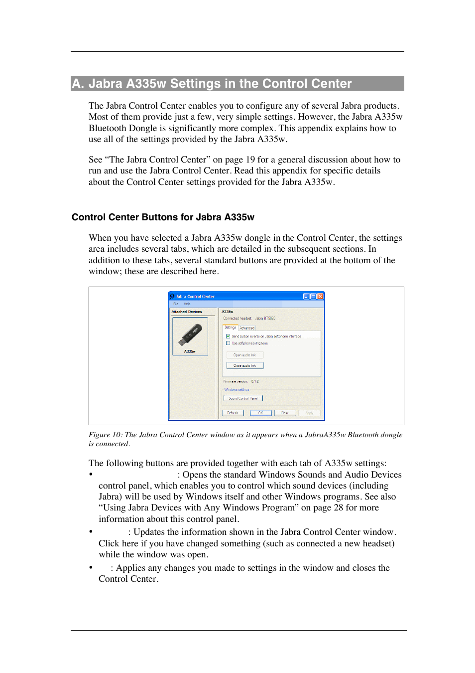 A. jabra a335w settings in the control center | Jabra PC Suite User Manual | Page 30 / 33