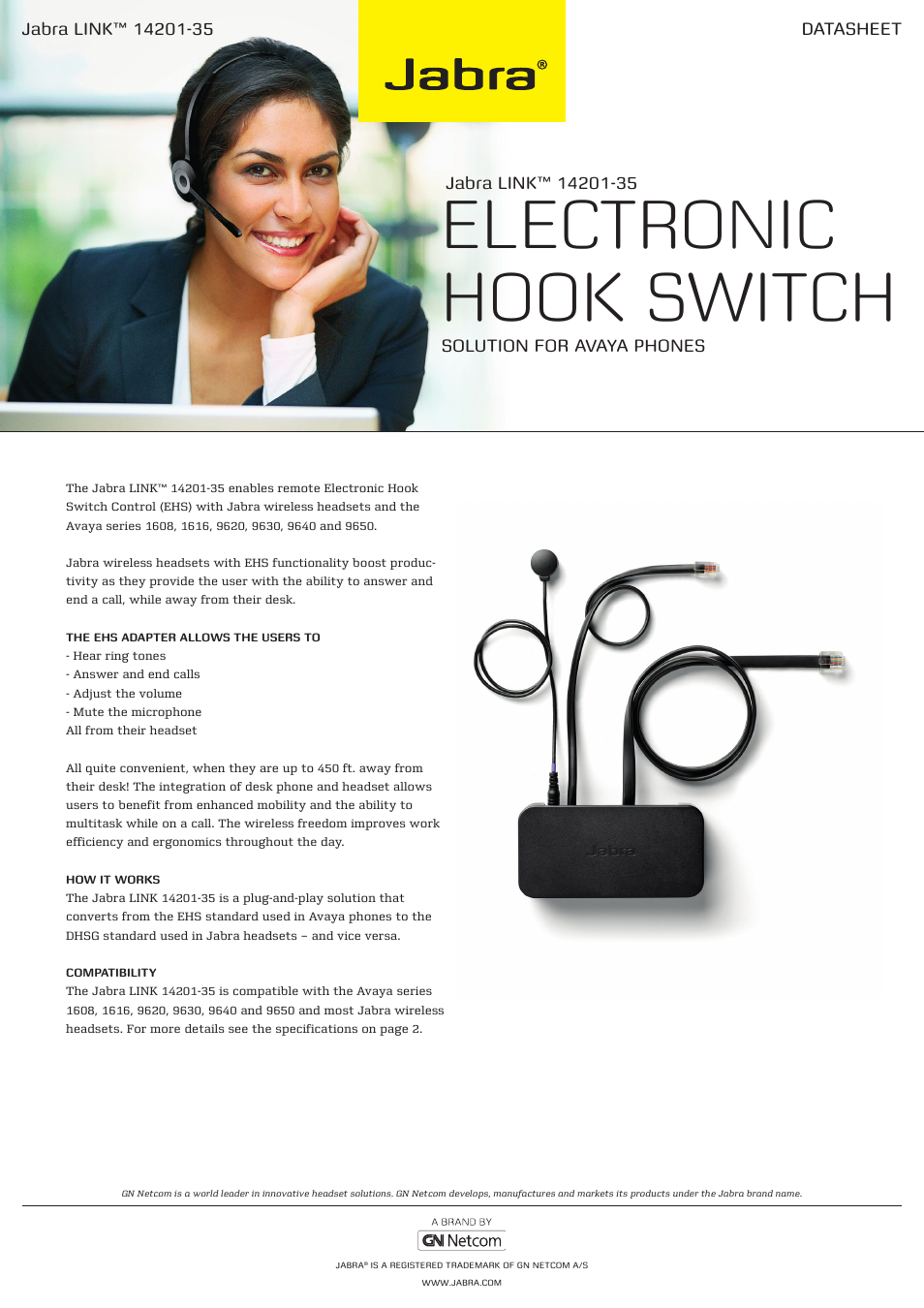 Jabra Electronic Hook Switch 14201-35 User Manual | 2 pages