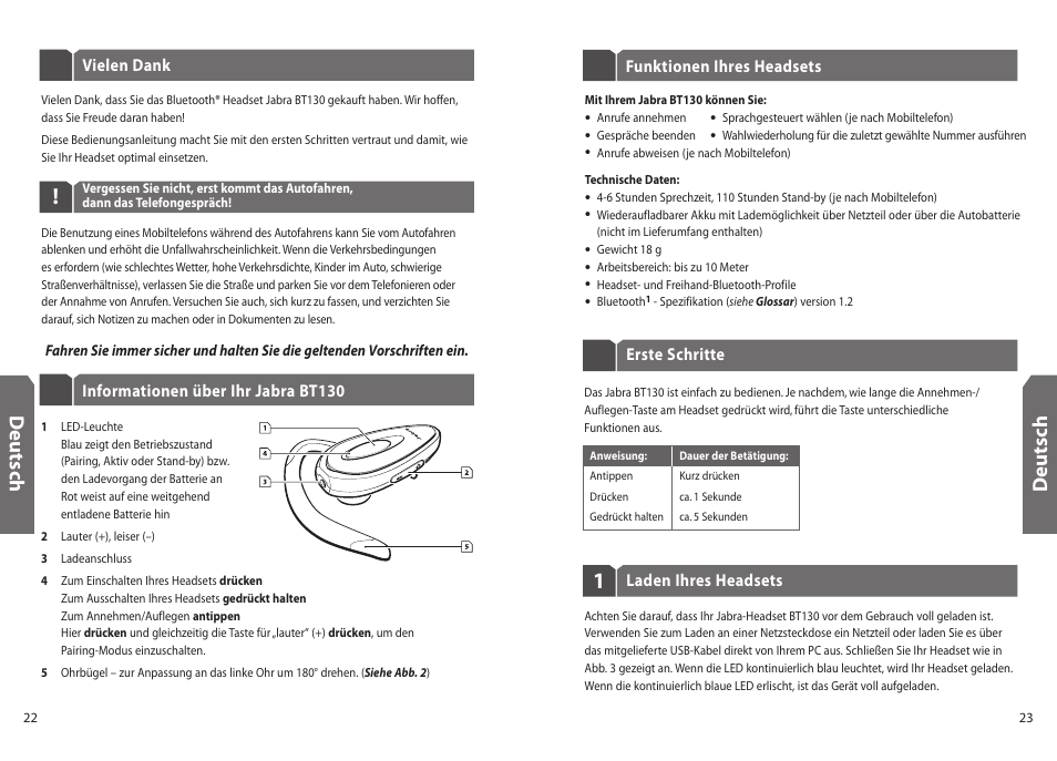 Deu ts ch | Jabra BT130 User Manual | Page 14 / 63