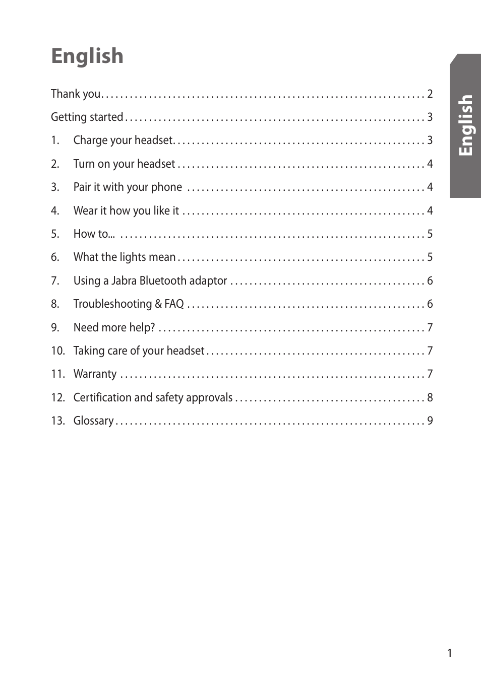 English, En g lis h | Jabra BT130 User Manual | Page 3 / 63