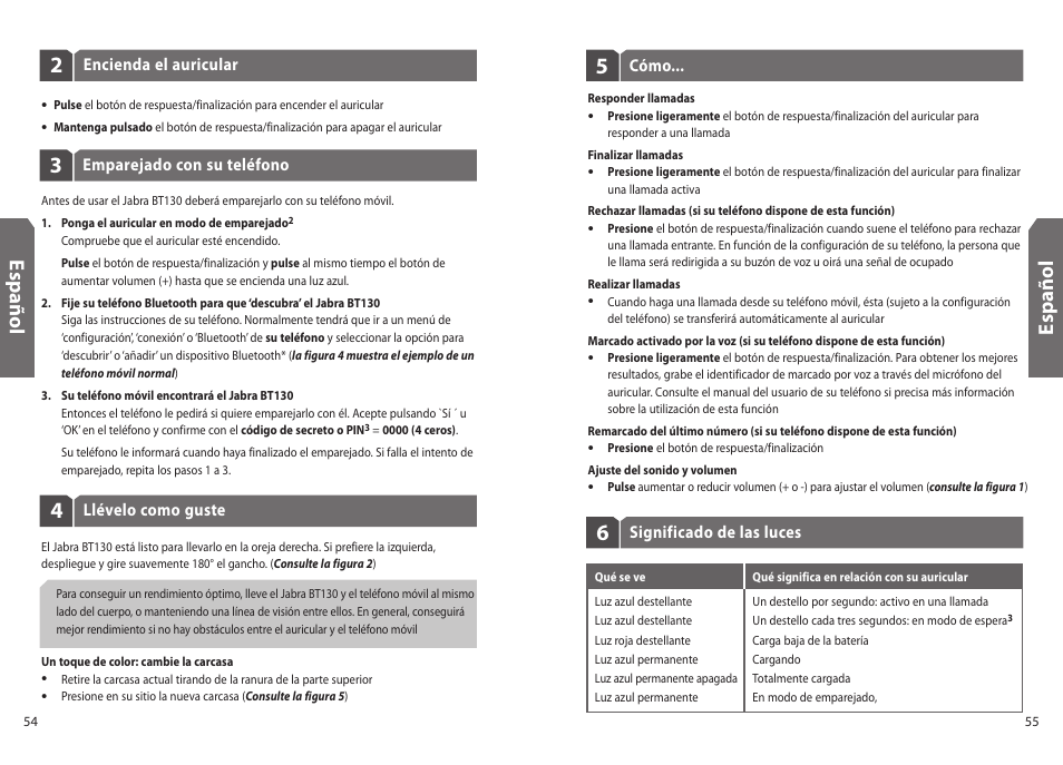 Es p añ o l | Jabra BT130 User Manual | Page 30 / 63