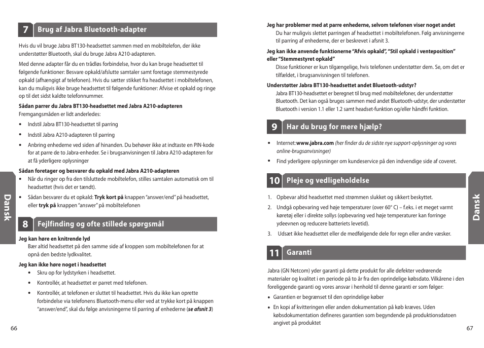 Dan sk | Jabra BT130 User Manual | Page 36 / 63