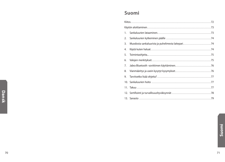 Suomi, Dan sk, Su o m i | Jabra BT130 User Manual | Page 38 / 63