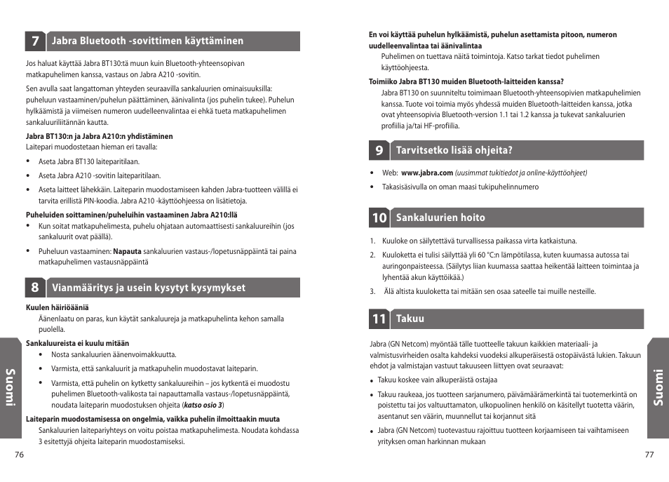 Su o m i | Jabra BT130 User Manual | Page 41 / 63