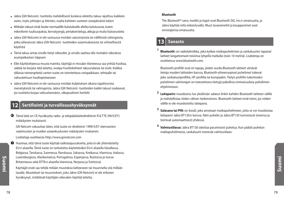 Su o m i | Jabra BT130 User Manual | Page 42 / 63