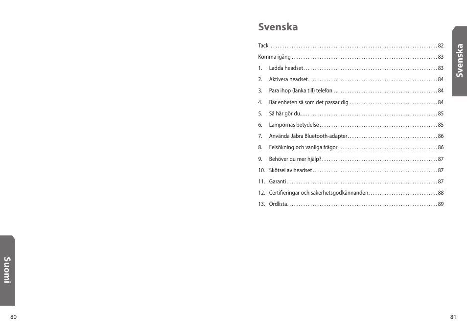 Svenska, Su o m i, Sv en sk a | Jabra BT130 User Manual | Page 43 / 63