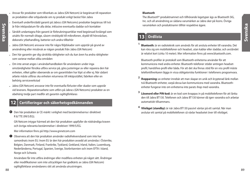 Sv en sk a | Jabra BT130 User Manual | Page 47 / 63
