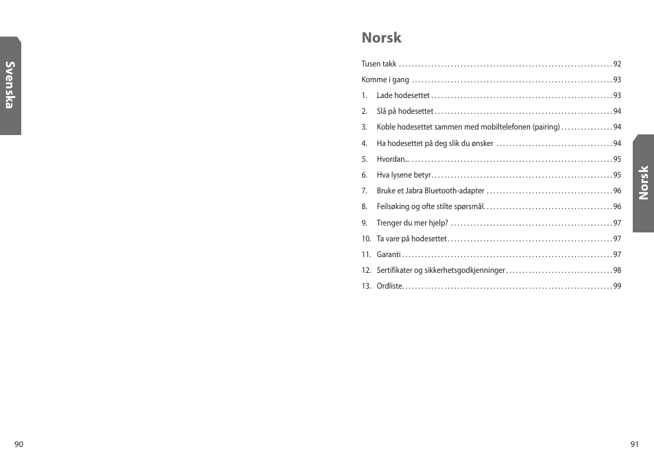 Norsk, Sv en sk a, No rs k | Jabra BT130 User Manual | Page 48 / 63