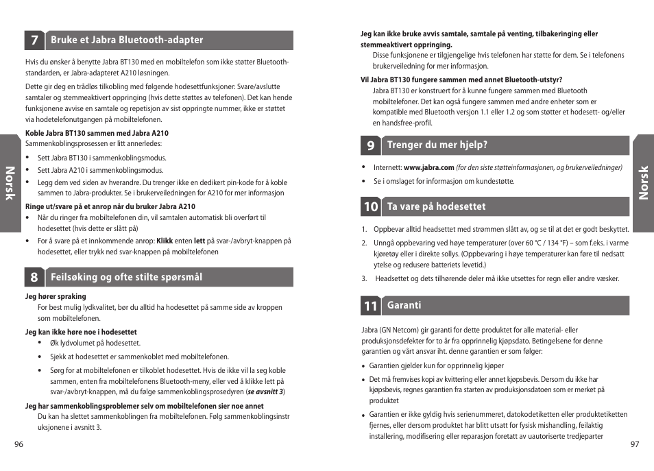 No rs k | Jabra BT130 User Manual | Page 51 / 63