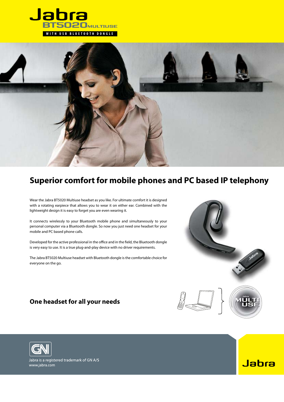 Jabra Multiuse Headset BT5020 User Manual | 2 pages