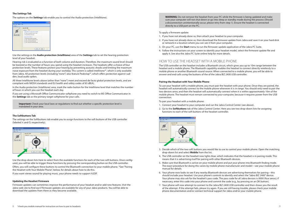 How to use the headset with a mobile phone | Jabra BIZ 2400 USB User Manual | Page 5 / 8
