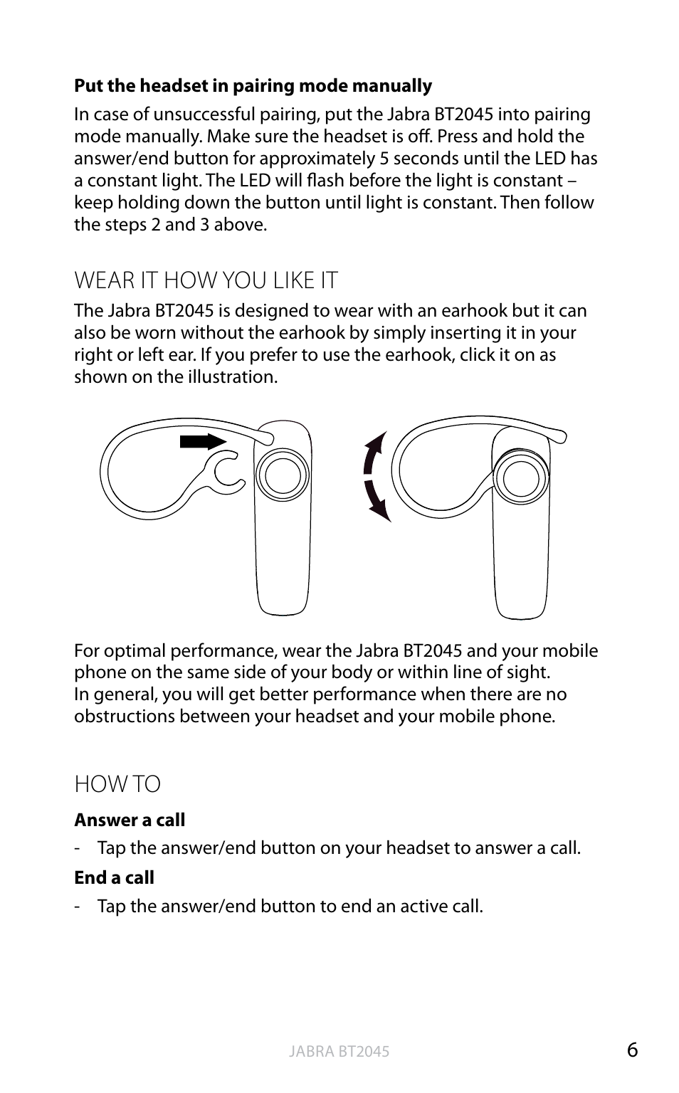 Wear it how you like it, How to, En g li sh | Jabra BT2045 User Manual | Page 7 / 13