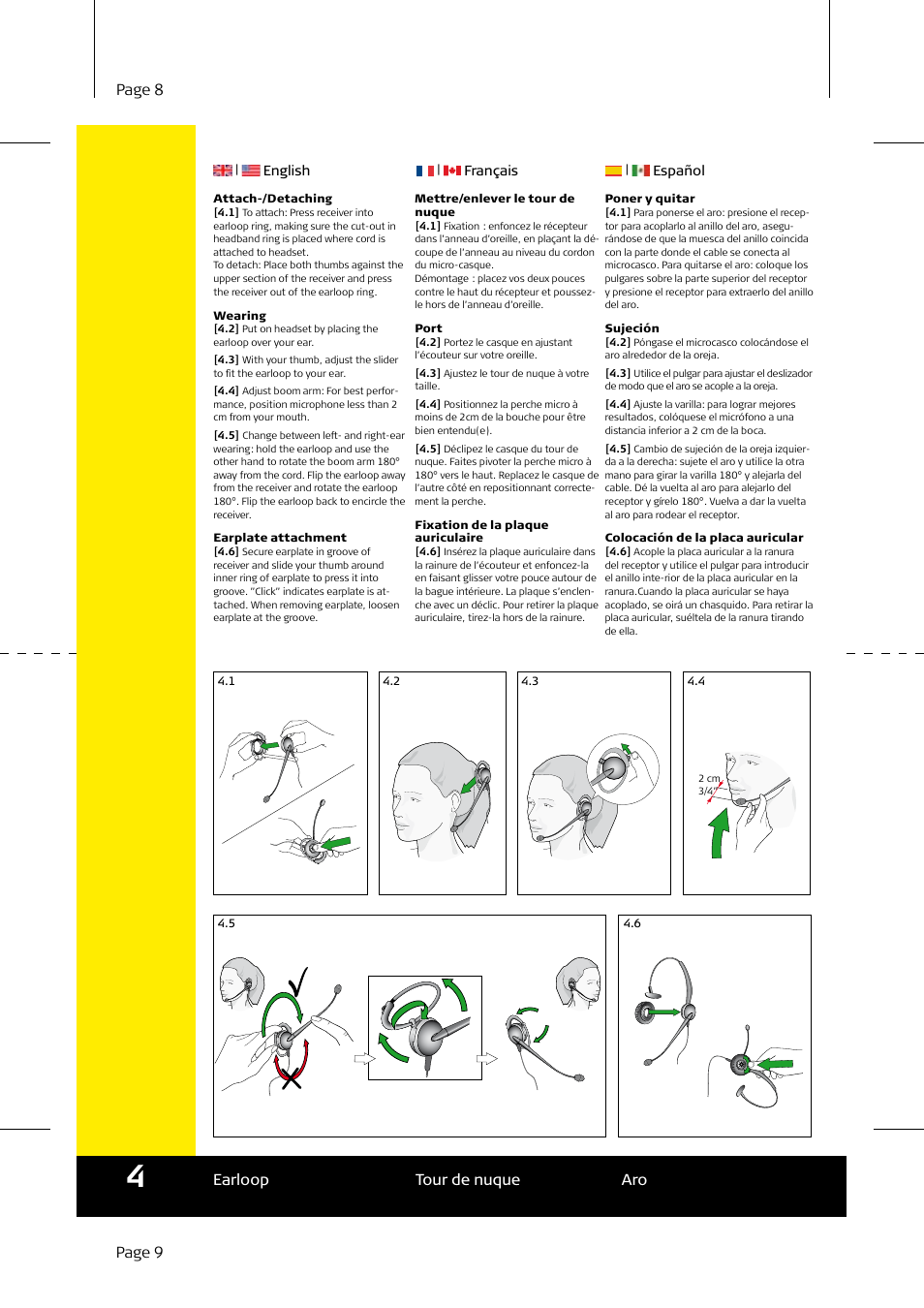 Page 8, Page 9 earloop tour de nuque aro | Jabra GN2100 User Manual | Page 5 / 7