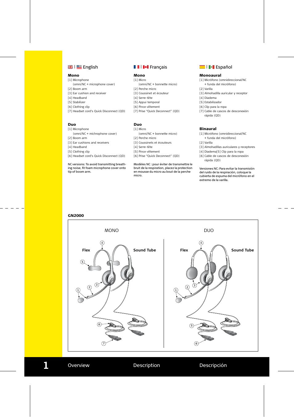 Overview description descripción | Jabra GN2000 User Manual | Page 2 / 5