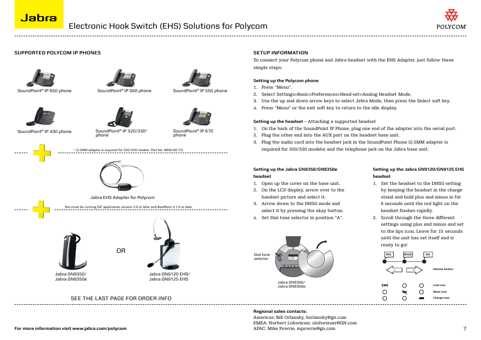 Electronic hook switch (ehs) solutions for polycom | Jabra ELECTRONIC HOOK SWITCH M5390 User Manual | Page 7 / 9
