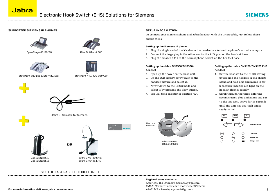 Electronic hook switch (ehs) solutions for siemens | Jabra ELECTRONIC HOOK SWITCH M5390 User Manual | Page 8 / 9