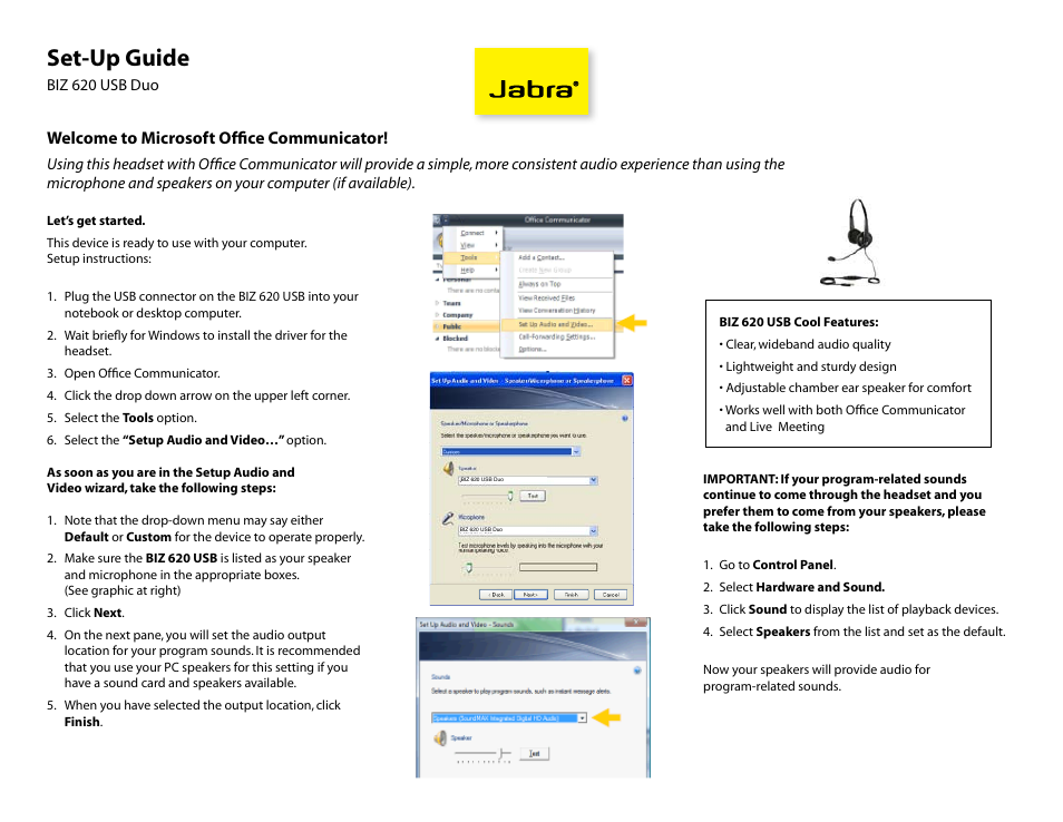 Jabra 620 User Manual | 2 pages