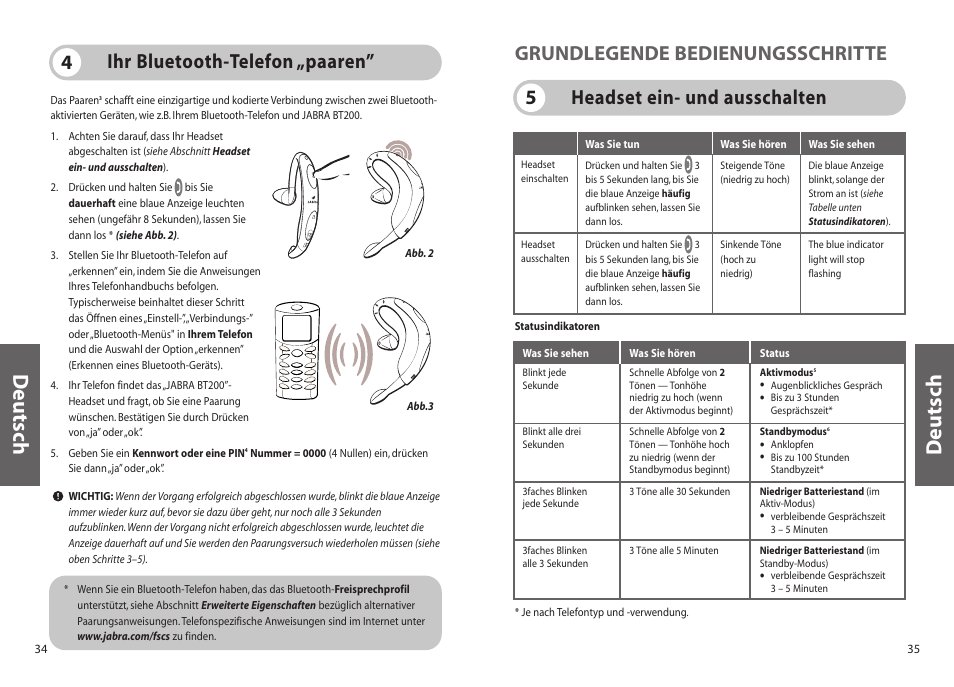 Deutsch, Ihr bluetooth-telefon „paaren” 4 | Jabra BT200 User Manual | Page 18 / 87