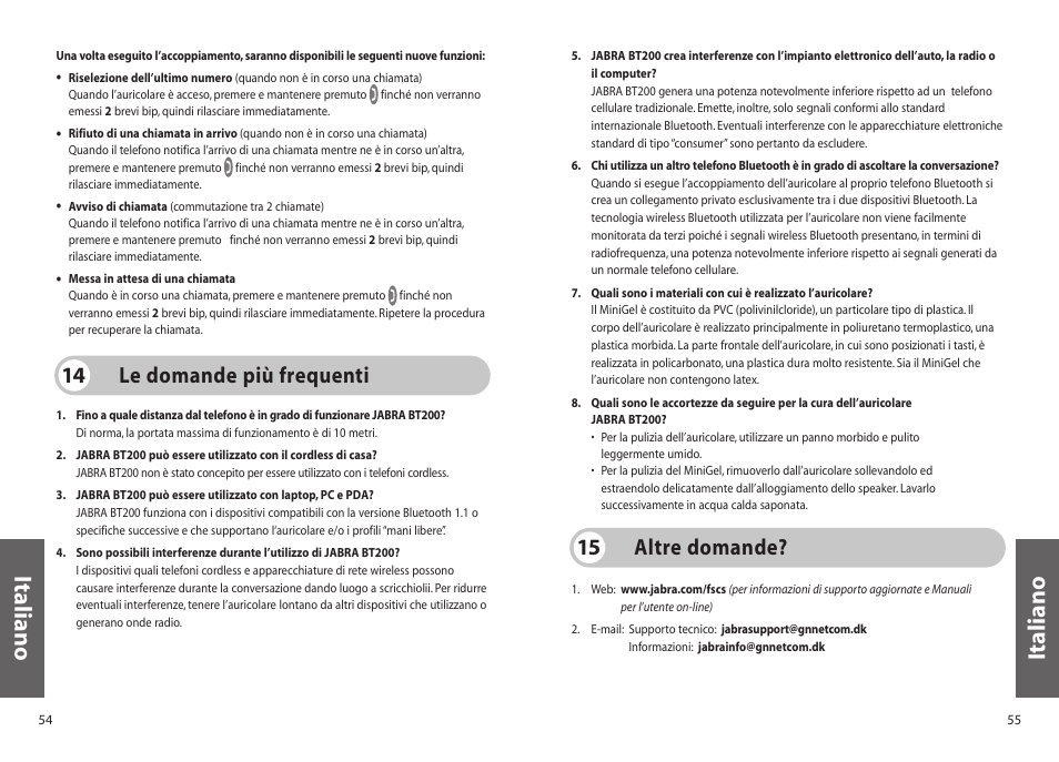 Italiano, Le domande più frequenti 14, Altre domande? 15 | Jabra BT200 User Manual | Page 28 / 87