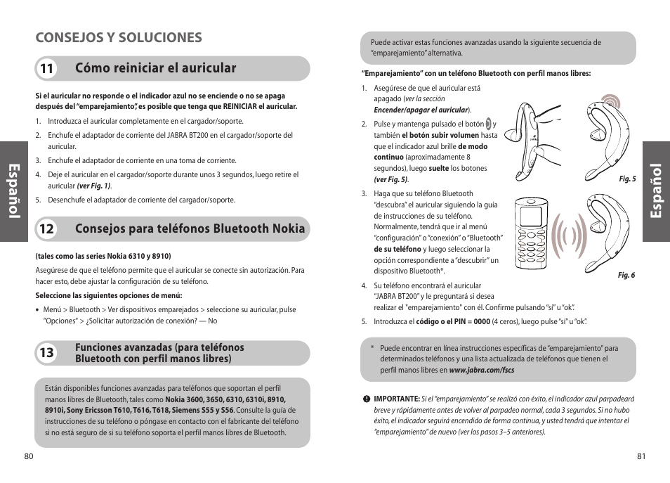 Español, Consejos para teléfonos bluetooth nokia | Jabra BT200 User Manual | Page 41 / 87