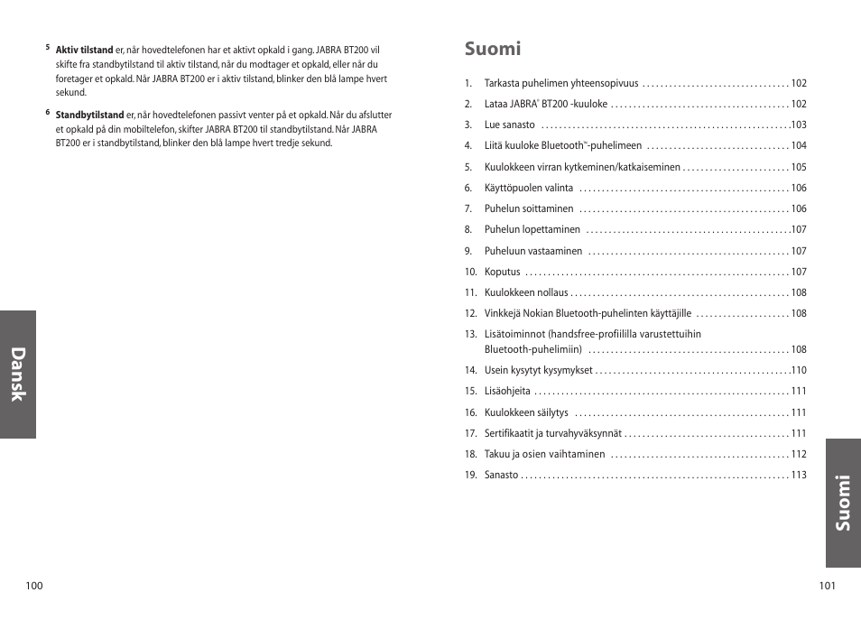 Suomi, Dansk suomi | Jabra BT200 User Manual | Page 51 / 87