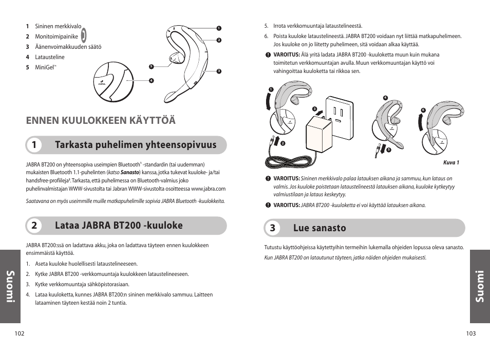 Suomi, Lue sanasto 3, Lataa jabra bt200 -kuuloke 2 | Jabra BT200 User Manual | Page 52 / 87