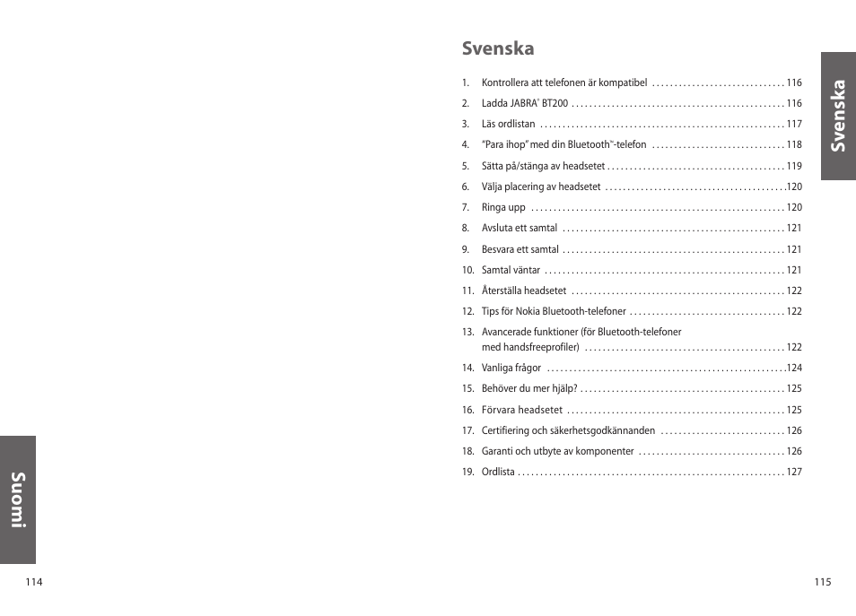 Svenska, Sv enska suomi | Jabra BT200 User Manual | Page 58 / 87