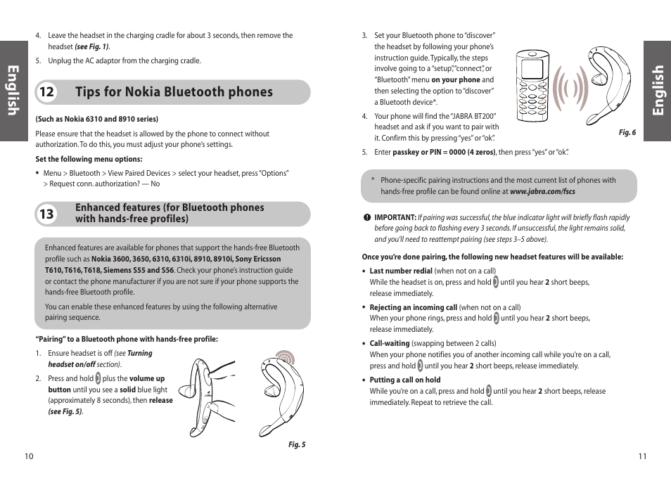 English, Tips for nokia bluetooth phones 12 | Jabra BT200 User Manual | Page 6 / 87