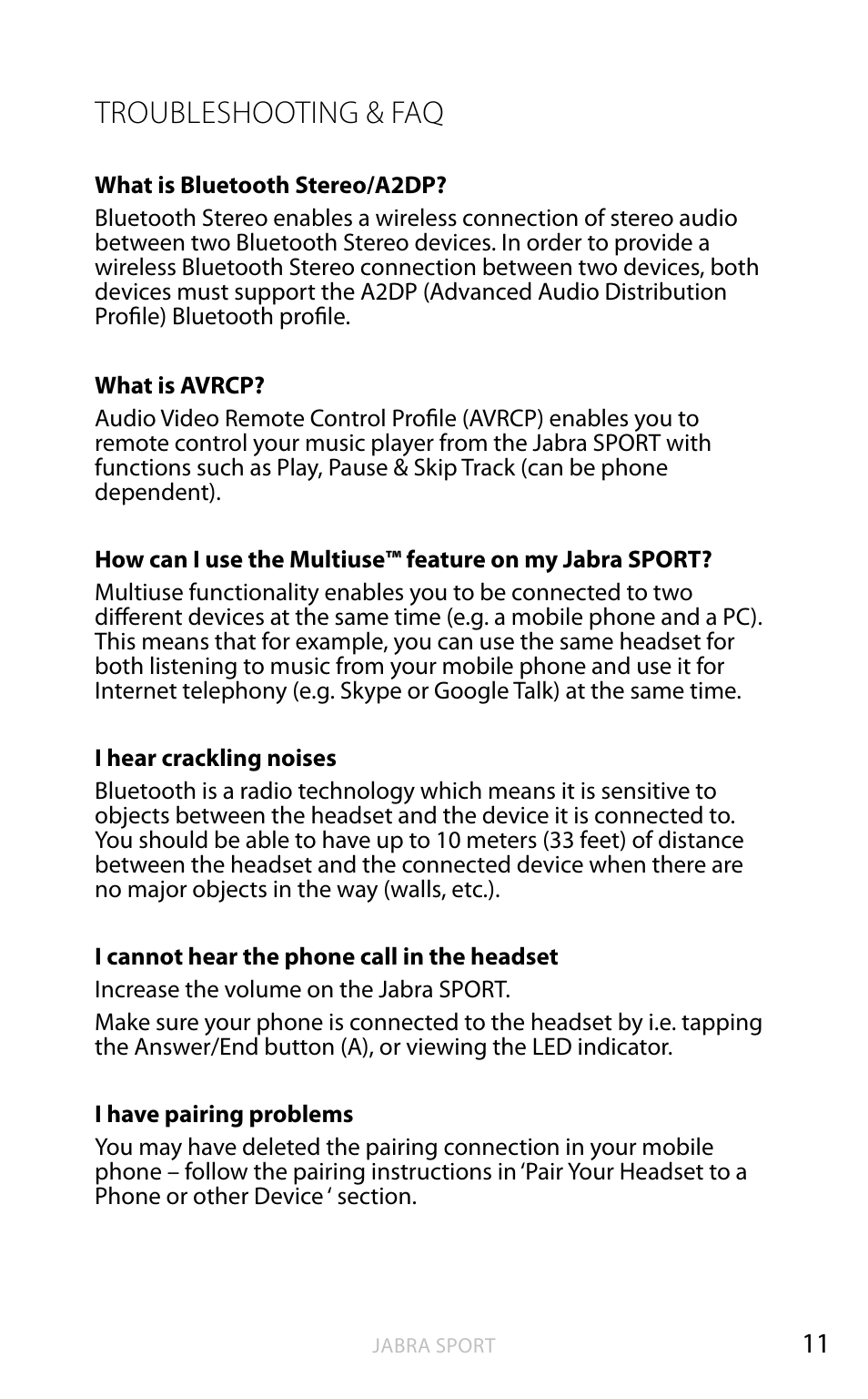 Troubleshooting & faq | Jabra BTE4 User Manual | Page 12 / 15