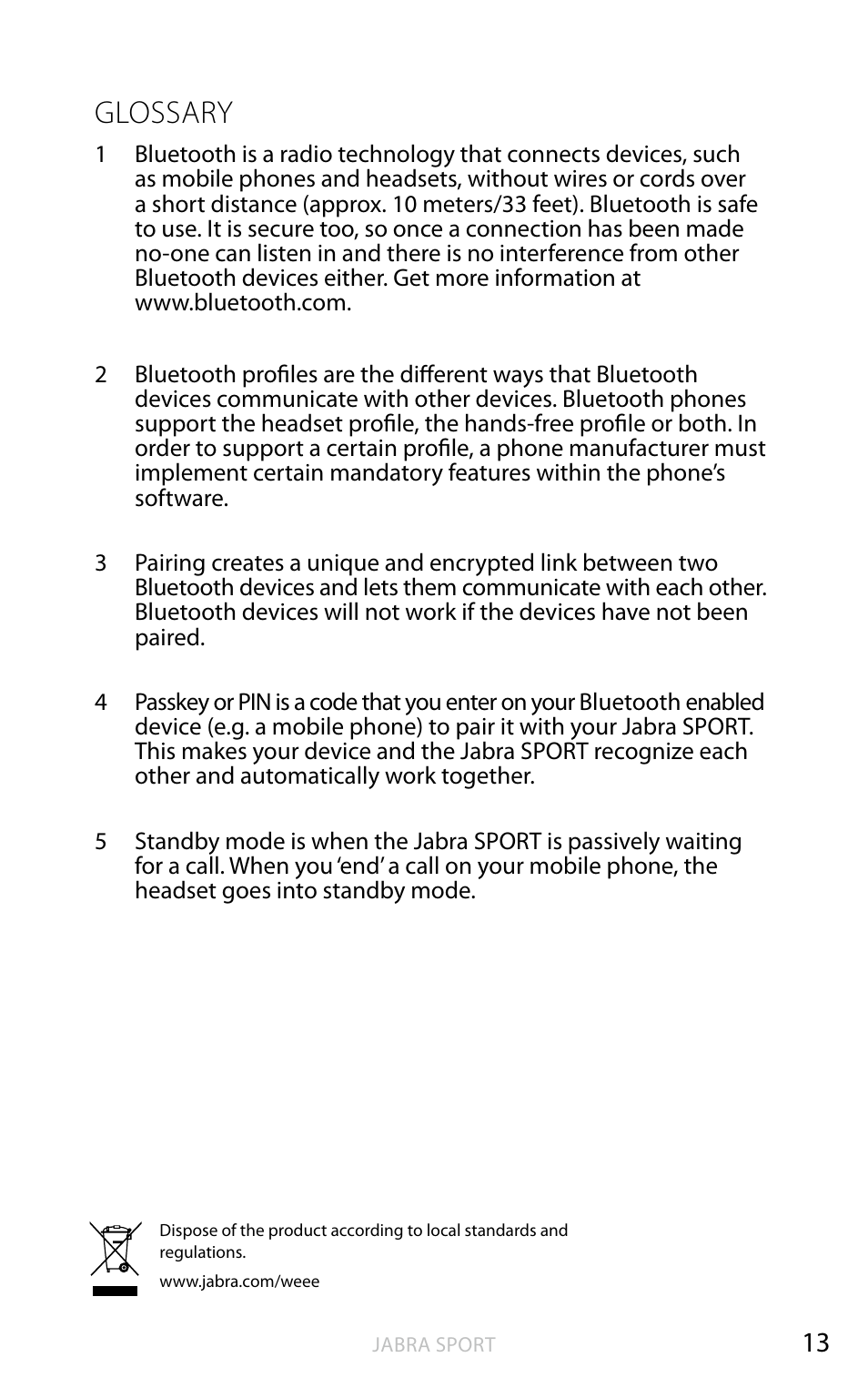 Glossary | Jabra BTE4 User Manual | Page 14 / 15
