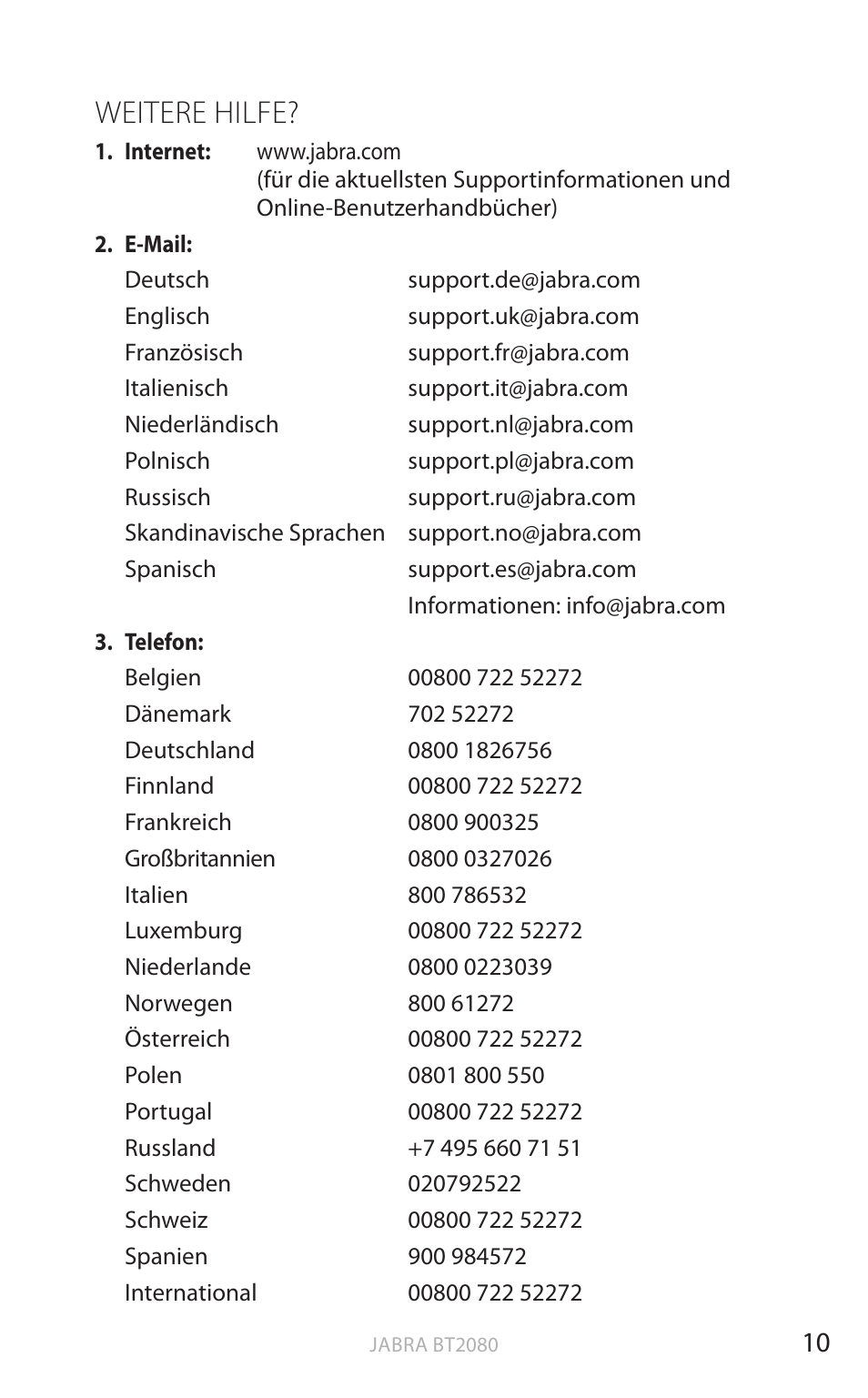 Weitere hilfe, Englisch | Jabra BT2080 User Manual | Page 111 / 495